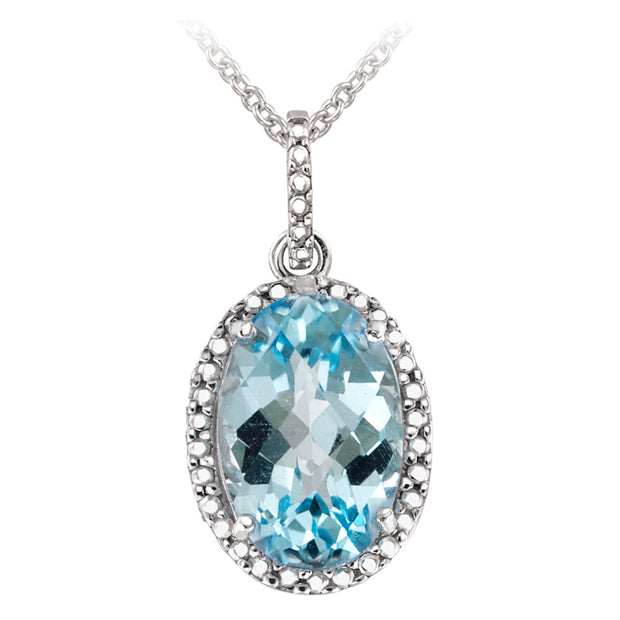 Sterling Silver 4.4ct Blue Topaz & Diamond Accent Oval Necklace