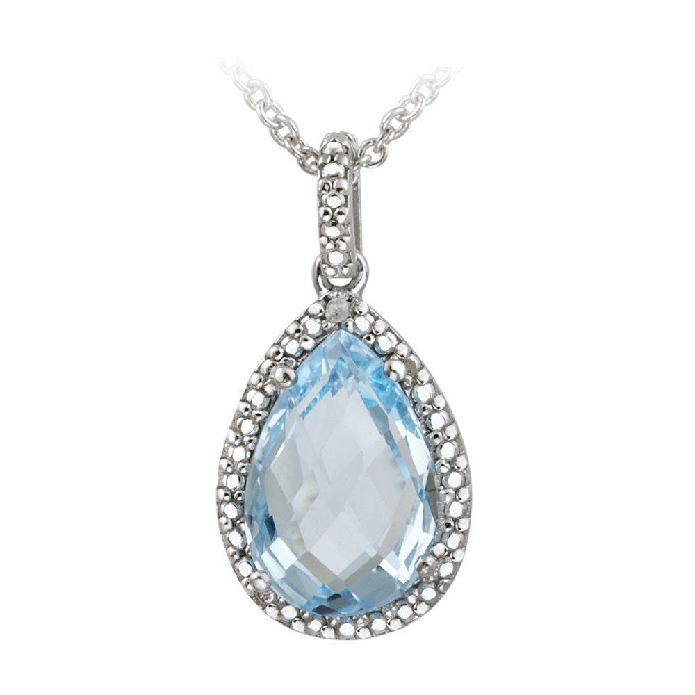 Sterling Silver 3.7ct Blue Topaz & Diamond Accent Teardrop Necklace