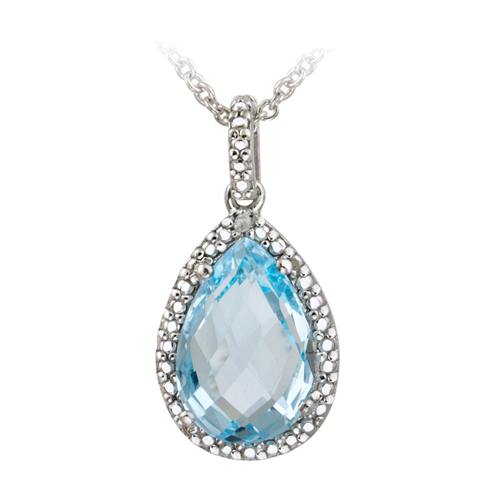 Sterling Silver 3.7ct Blue Topaz & Diamond Accent Teardrop Necklace-2
