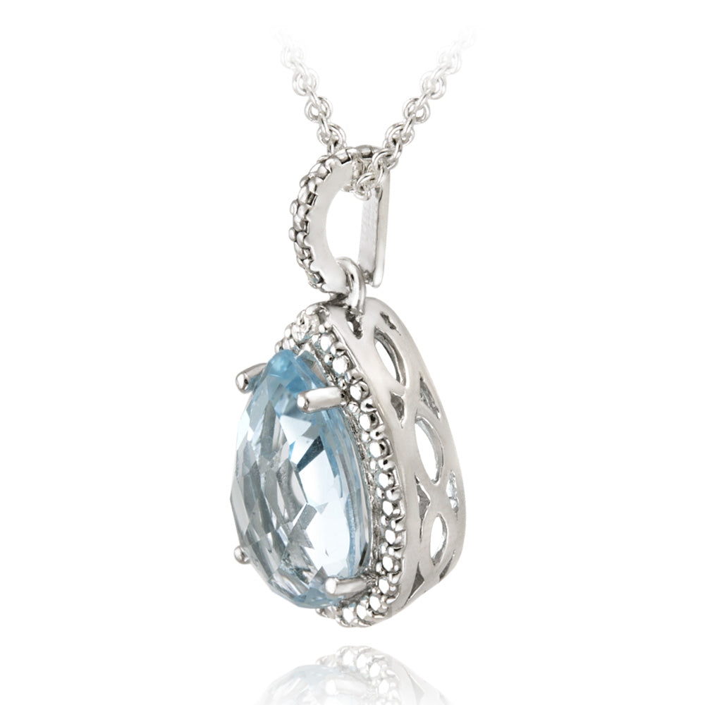 Sterling Silver 3.7ct Blue Topaz & Diamond Accent Teardrop Necklace-3