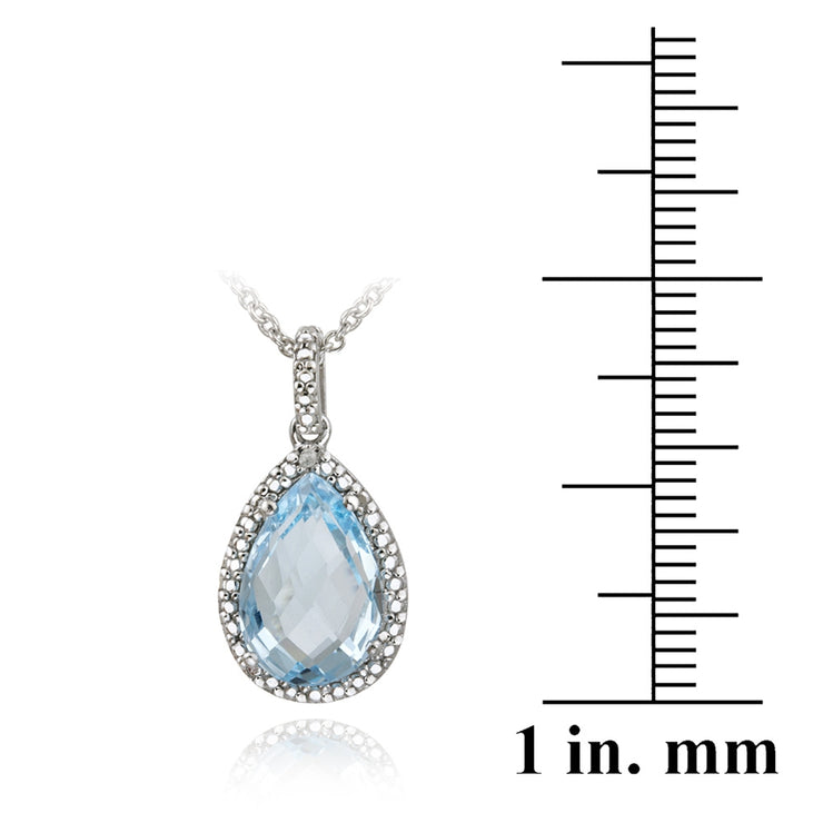 Sterling Silver 3.7ct Blue Topaz & Diamond Accent Teardrop Necklace