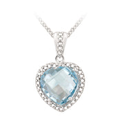 Sterling Silver 4.2ct Blue Topaz & Diamond Accent Heart Necklace