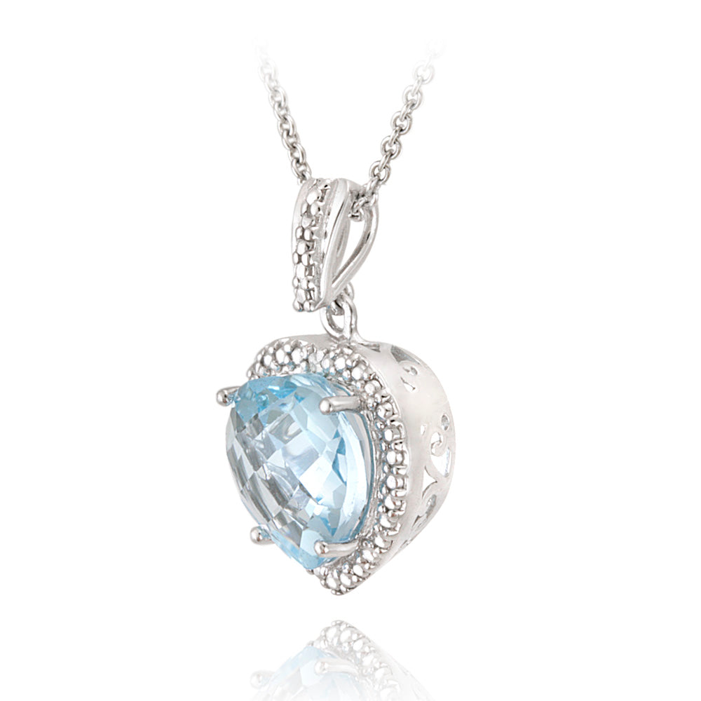 Sterling Silver 4.2ct Blue Topaz & Diamond Accent Heart Necklace-2