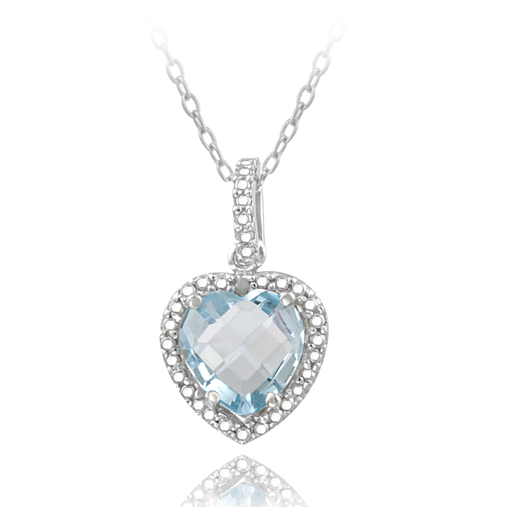 Sterling Silver 2.15ct Blue Topaz & Diamond Accent Heart Necklace