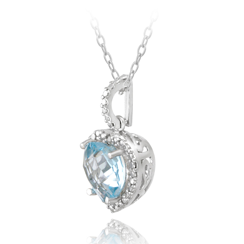 Sterling Silver 2.15ct Blue Topaz & Diamond Accent Heart Necklace-2