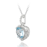 Sterling Silver 2.15ct Blue Topaz & Diamond Accent Heart Necklace