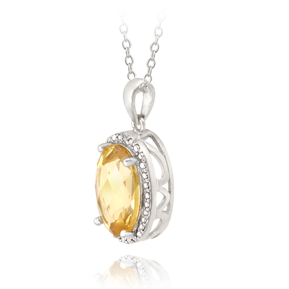Sterling Silver 4ct Citrine & Diamond Accent Oval Necklace-2