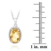 Sterling Silver 4ct Citrine & Diamond Accent Oval Necklace