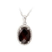 Sterling Silver 5.5ct Garnet & Diamond Accent Oval Necklace