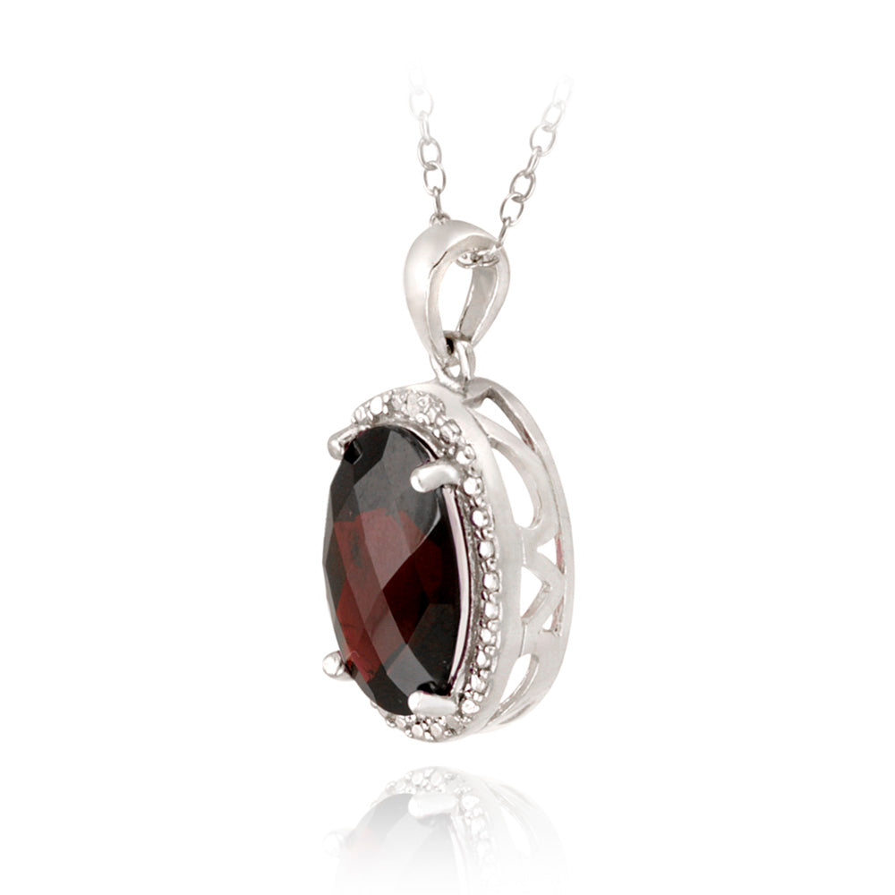 Sterling Silver 5.5ct Garnet & Diamond Accent Oval Necklace-2