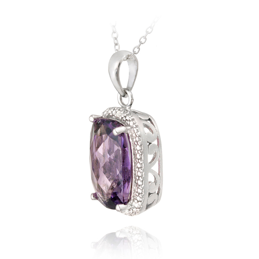Sterling Silver 5.1ct Amethyst & Diamond Accent Cushion Cut Necklace-2