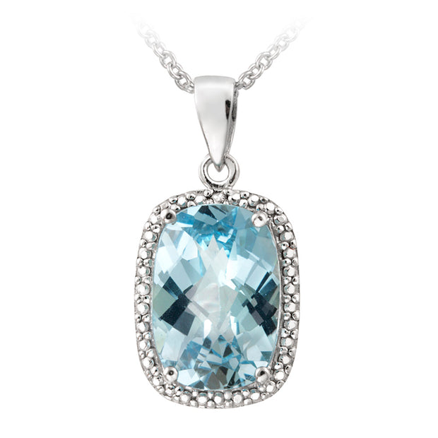 Sterling Silver 7.15ct Blue Topaz & Diamond Accent Cushion Cut Necklace
