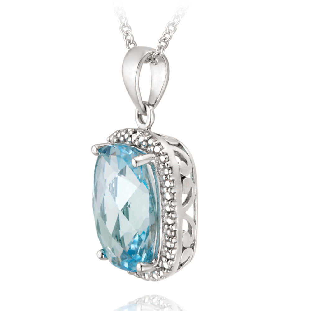 Sterling Silver 7.15ct Blue Topaz & Diamond Accent Cushion Cut Necklace-2