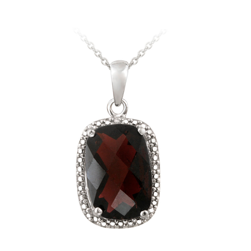 Sterling Silver 7ct Garnet & Diamond Accent Cushion Cut Necklace