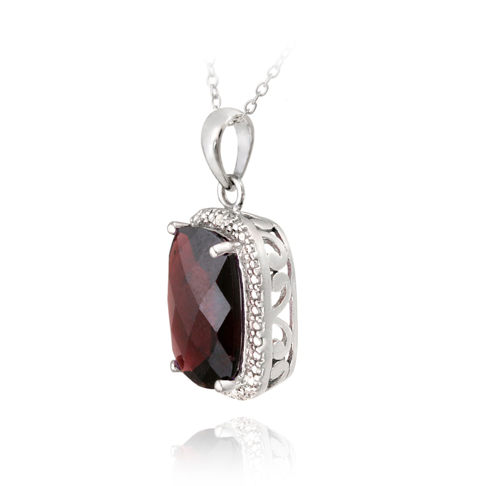 Sterling Silver 7ct Garnet & Diamond Accent Cushion Cut Necklace-2