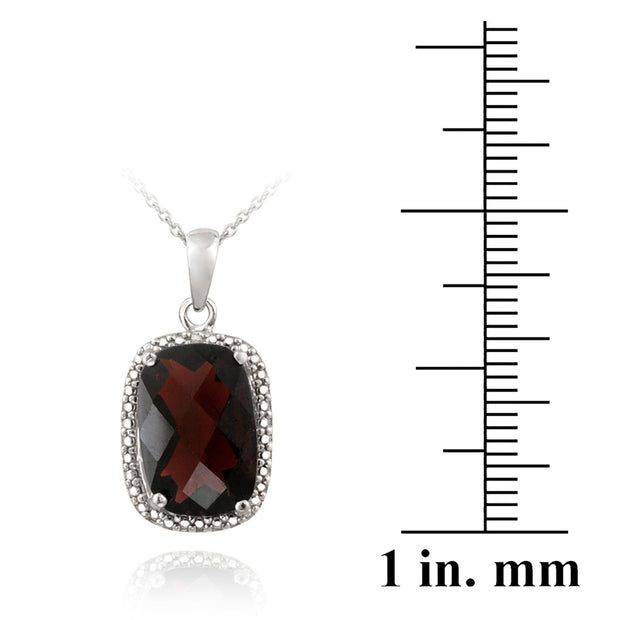 Sterling Silver 7ct Garnet & Diamond Accent Cushion Cut Necklace