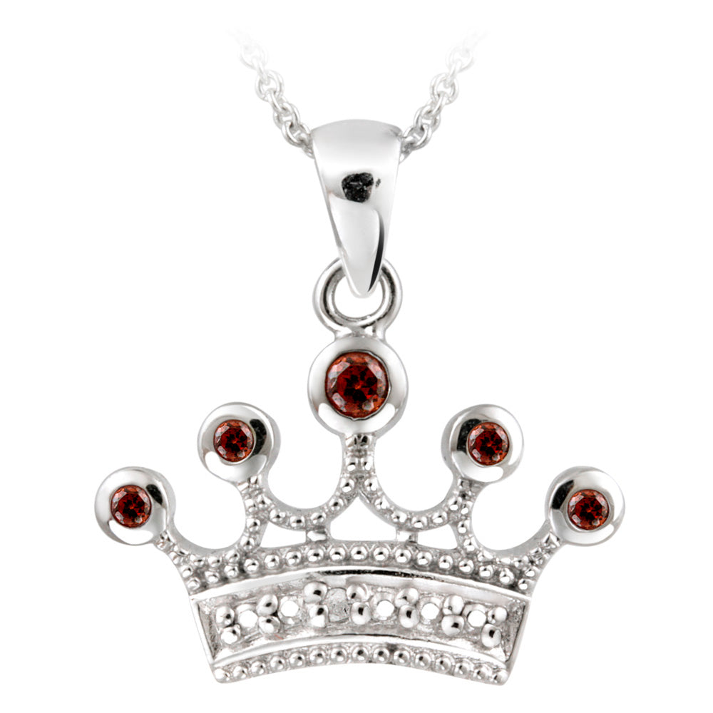 Sterling Silver Garnet & Diamond Accent Crown Necklace