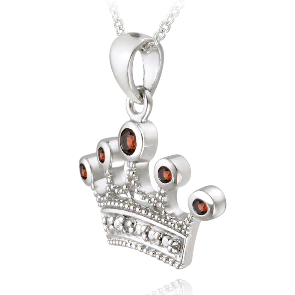 Sterling Silver Garnet & Diamond Accent Crown Necklace-2