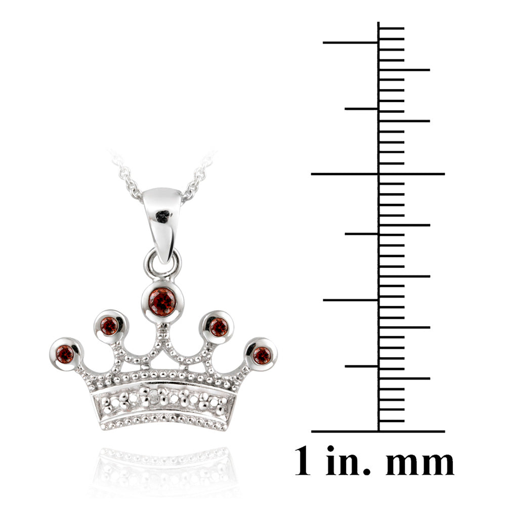 Sterling Silver Garnet & Diamond Accent Crown Necklace-3