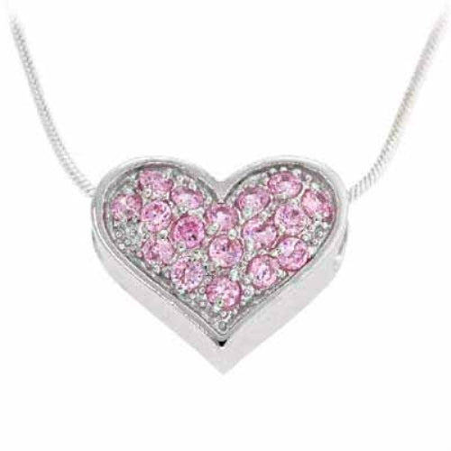 Sterling Silver Pink Cubic Zirconia Pave Heart Slide/Pendant
