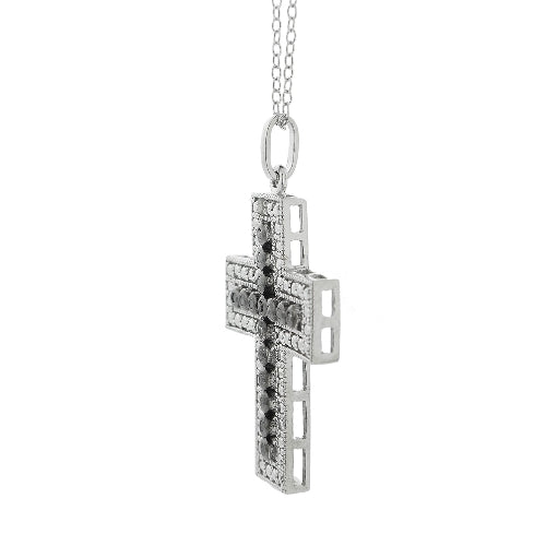 Sterling Silver Black & White Diamond Accent Cross Necklace-2