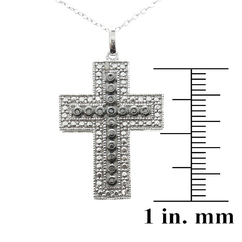 Sterling Silver Black & White Diamond Accent Cross Necklace-3