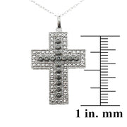 Sterling Silver Black & White Diamond Accent Cross Necklace