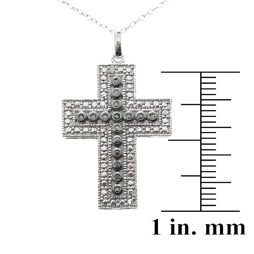 Sterling Silver Black & White Diamond Accent Cross Necklace
