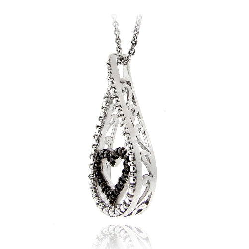 Sterling Silver Black Diamond Accent Teardrop Heart Necklace-2