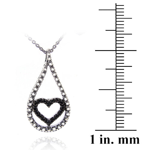 Sterling Silver Black Diamond Accent Teardrop Heart Necklace-3