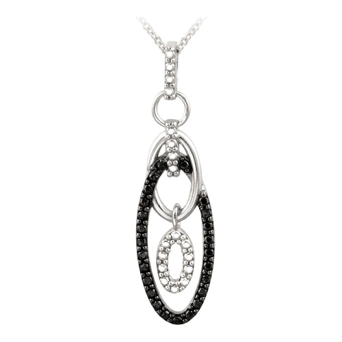 Sterling Silver Black Diamond Accent Dangling Double Oval Necklace