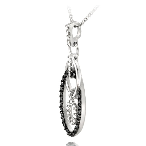 Sterling Silver Black Diamond Accent Dangling Double Oval Necklace-2