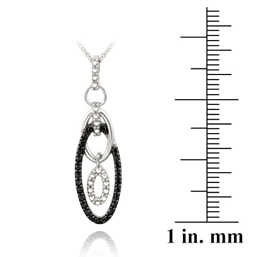 Sterling Silver Black Diamond Accent Dangling Double Oval Necklace-3