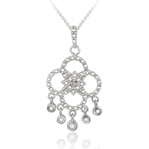 Sterling Silver Diamond Accent Dangling Flower Necklace