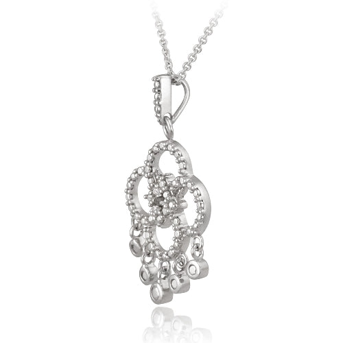 Sterling Silver Diamond Accent Dangling Flower Necklace-2