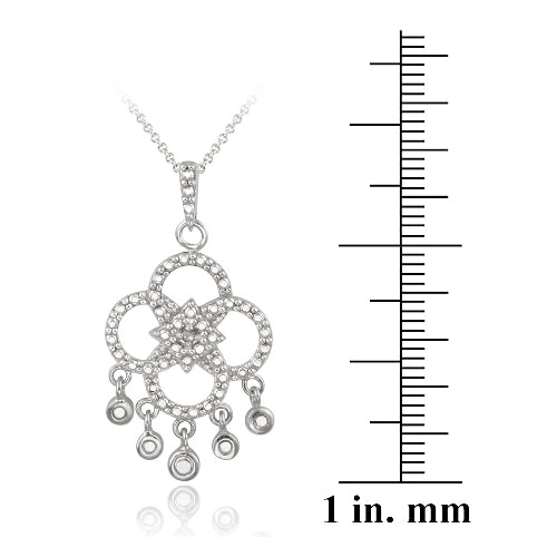 Sterling Silver Diamond Accent Dangling Flower Necklace
