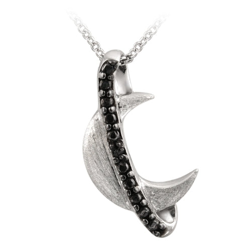 Sterling Silver Black Diamond Accent Brushed Moon Necklace