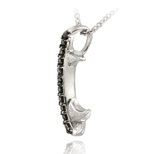Sterling Silver Black Diamond Accent Brushed Moon Necklace-2