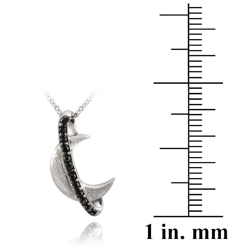 Sterling Silver Black Diamond Accent Brushed Moon Necklace-3