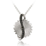 Sterling Silver Black Diamond Accent Brushed Sun Necklace