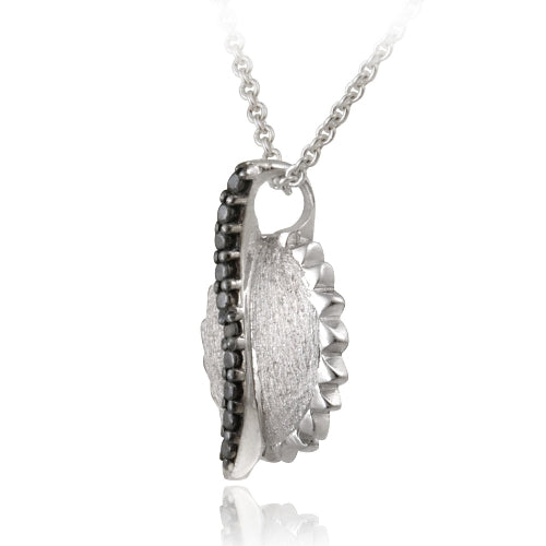Sterling Silver Black Diamond Accent Brushed Sun Necklace-2