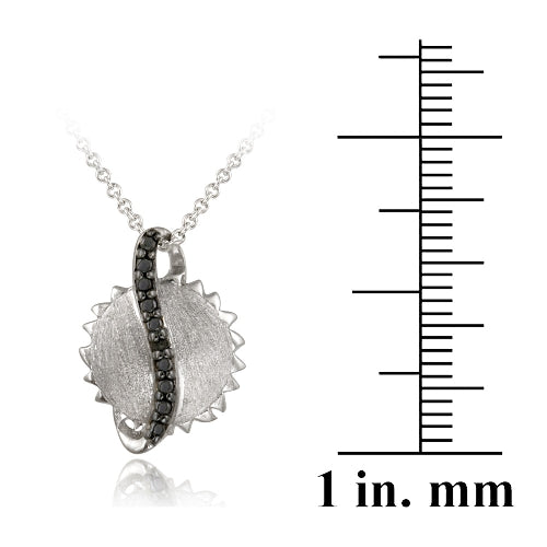 Sterling Silver Black Diamond Accent Brushed Sun Necklace-3