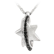 Sterling Silver Black Diamond Accent Brushed Star Necklace
