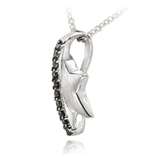 Sterling Silver Black Diamond Accent Brushed Star Necklace-2