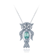 Sterling Silver Blue Topaz & Diamond Accent Owl Necklace