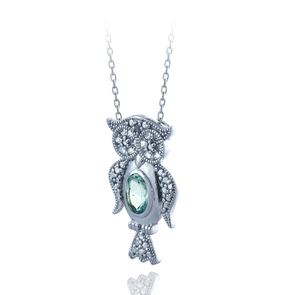 Sterling Silver Blue Topaz & Diamond Accent Owl Necklace-2