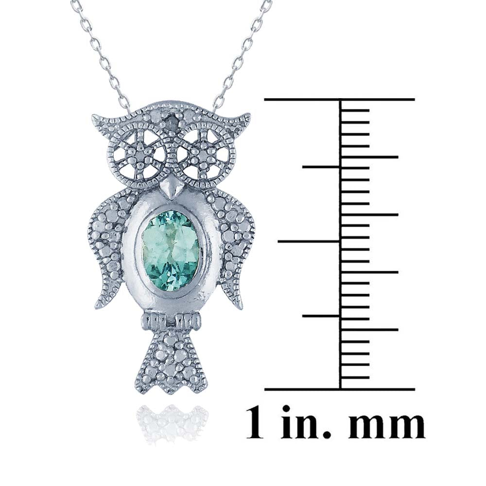 Sterling Silver Blue Topaz & Diamond Accent Owl Necklace-3