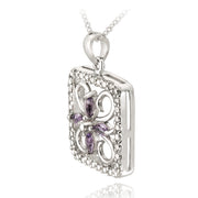 Sterling Silver Amethyst & Diamond Accent Filigree Flower Design Necklace