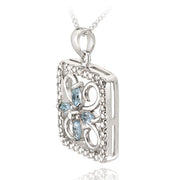 Sterling Silver Blue Topaz & Diamond Accent Filigree Flower Design Necklace
