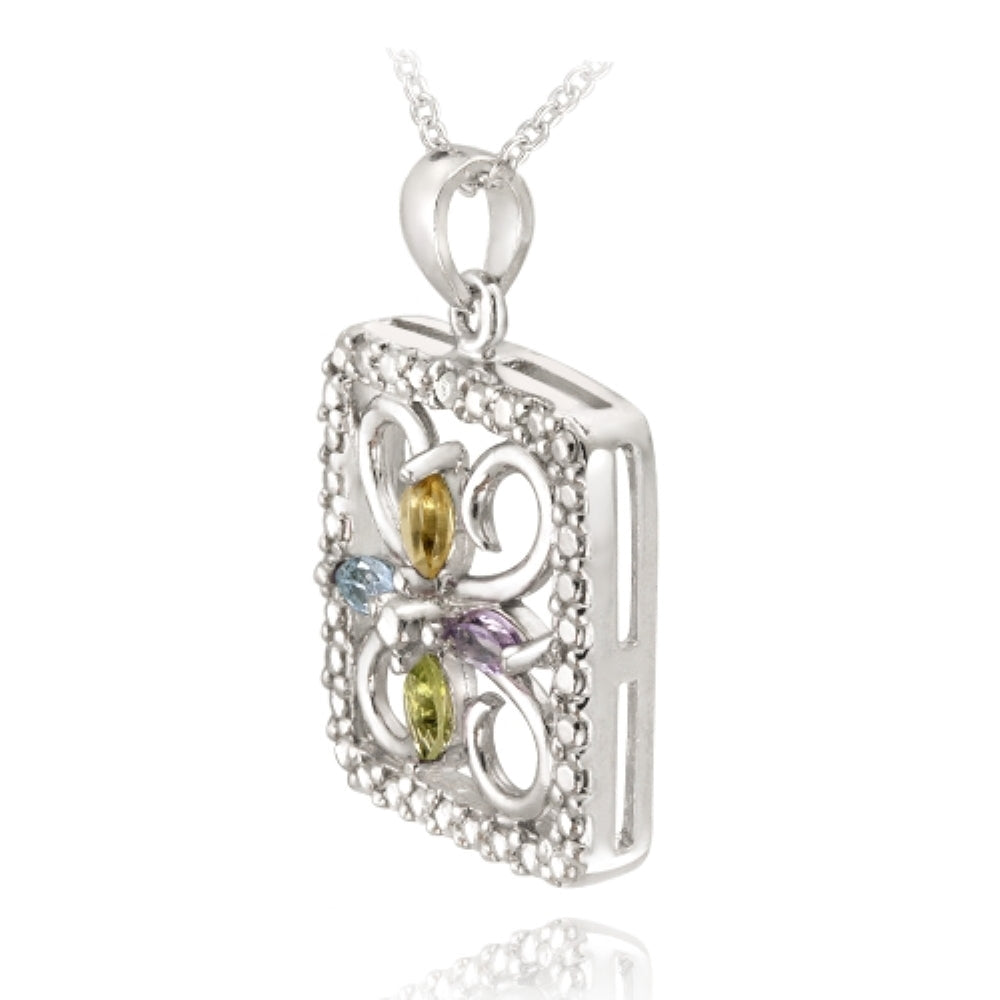 Sterling Silver Multi-Gemstone & Diamond Accent Filigree Flower Design Necklace-3